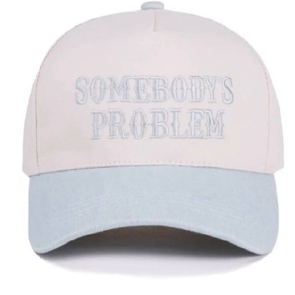 Accessories - Somebody’s Problem Trucker Hat | White & Light Blue Embroidered Cap